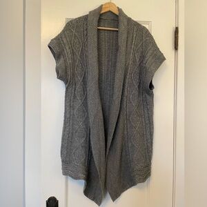 Gray Long Cable Knit Cardigan Sweater